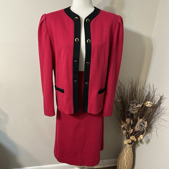 Vtg JAMES KENROB by Dalton Pink Knot Skirt Suit Open Jacket Lined Sz 14 Skirt 12 - Picture 1 of 14